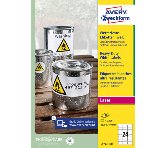 Etiket Avery L4773-100 63.5x33.9 2400 stuks