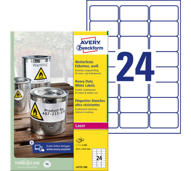 Etiket Avery L4773-100 63.5x33.9 2400 stuks
