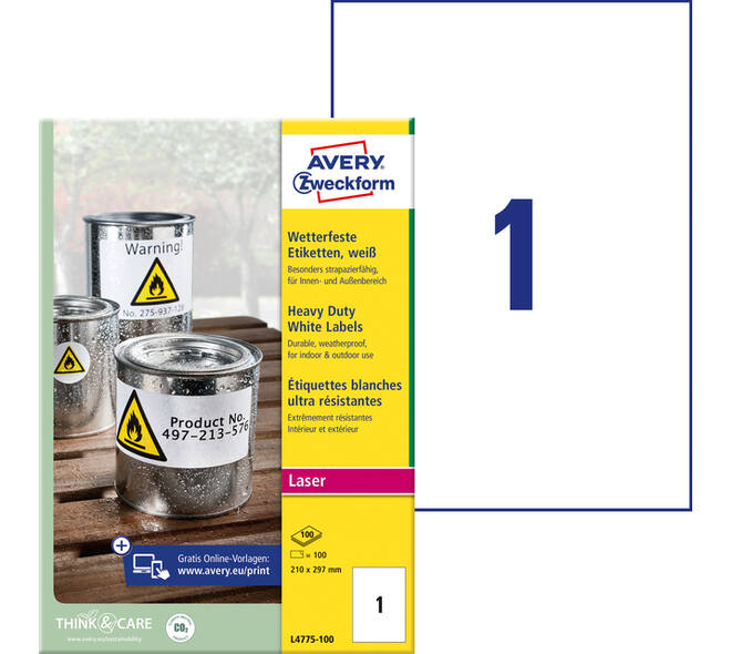 Etiket Avery L4775-100 210x297mm 100 stuks