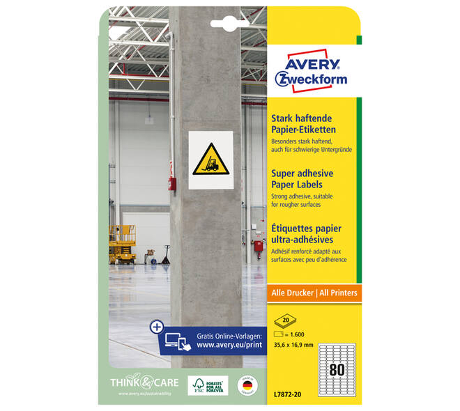 Etiket Avery L7872-20 35.6x16.9mm 1600 stuks