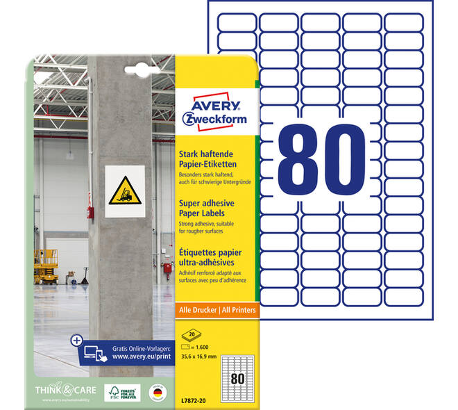 Etiket Avery L7872-20 35.6x16.9mm 1600 stuks