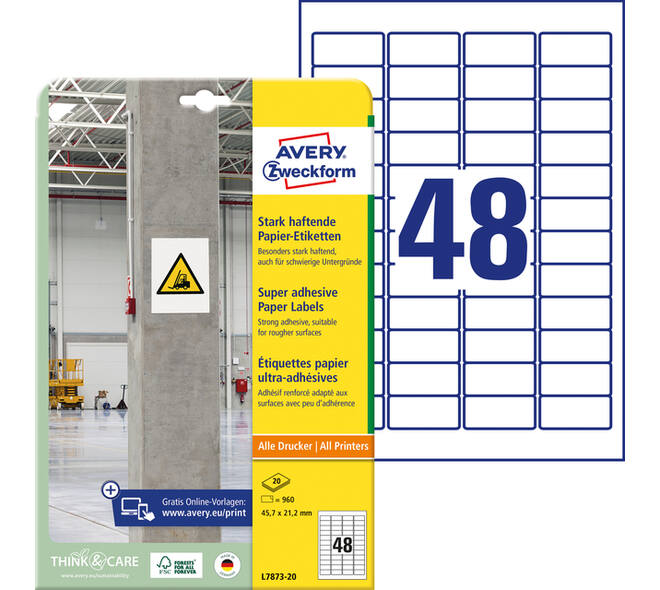 Etiket Avery L7873-20 45.7x21.2mm 960 stuks