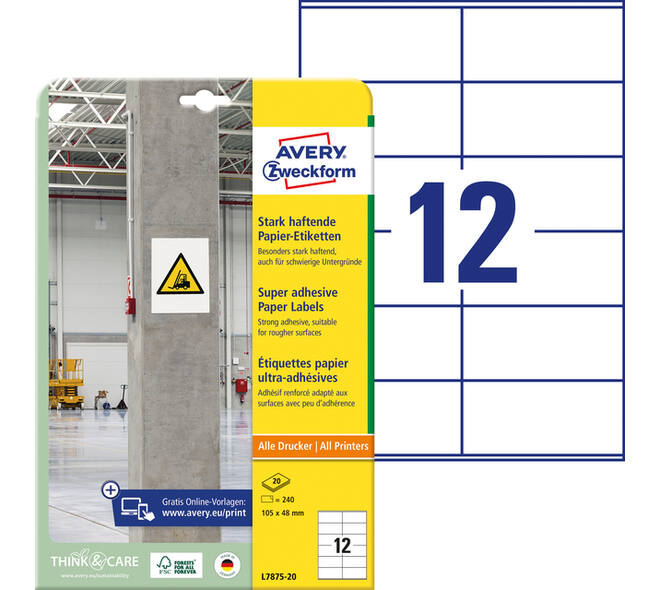 Etiket Avery L7875-20 105x48mm 240 stuks