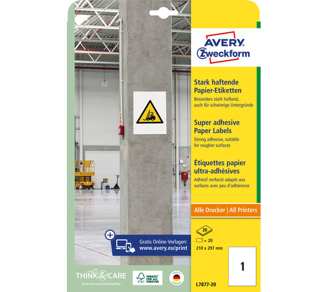 Etiket Avery L7877-20 210x297mm 20 stuks