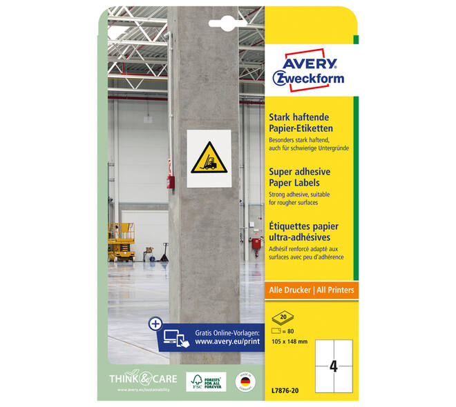Etiket Avery L7876-20 105x148mm 80 stuks