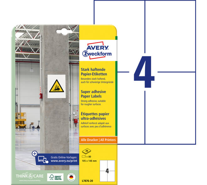 Etiket Avery L7876-20 105x148mm 80 stuks