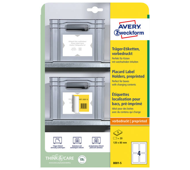 Positioneeretiket Avery 8001 120x80mm bedrukt 20 stuks