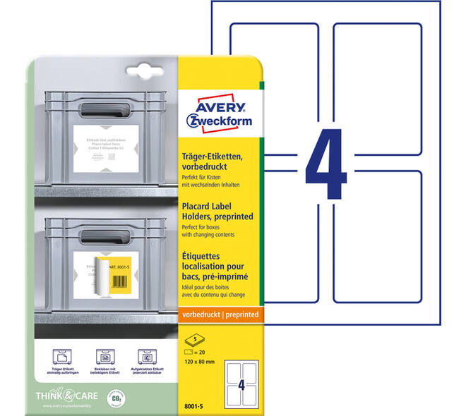 Positioneeretiket Avery 8001 120x80mm bedrukt 20 stuks