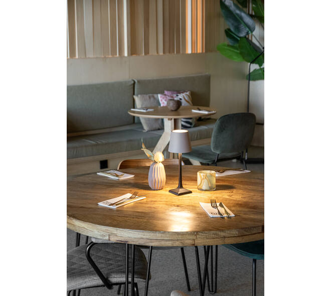 Tafellamp Securit Milano LED oplaadbaar dimbaar taupe-zwart