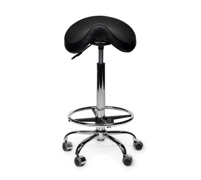 Zadelkruk Office Premium hoog met voetring harde wielen zw