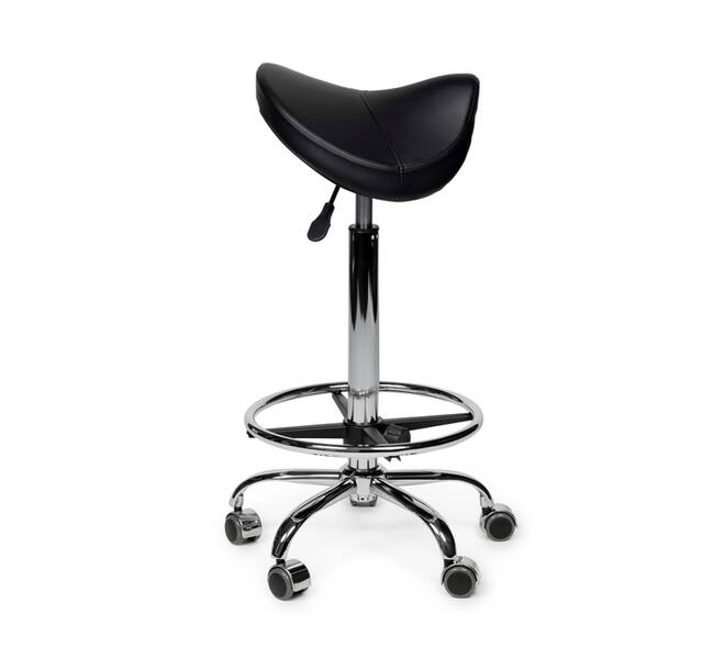 Zadelkruk Office Premium hoog met voetring harde wielen zw