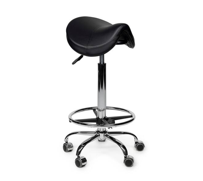 Zadelkruk Office Premium hoog met voetring harde wielen zw