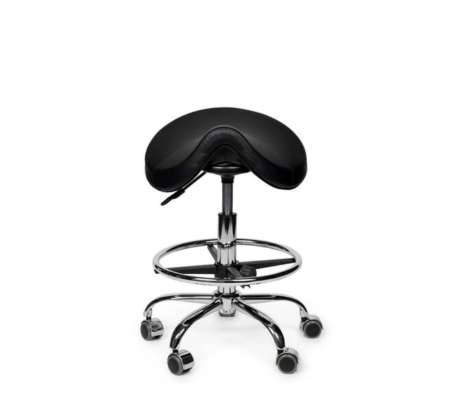 Zadelkruk Office Premium laag met voetring harde wielen zw