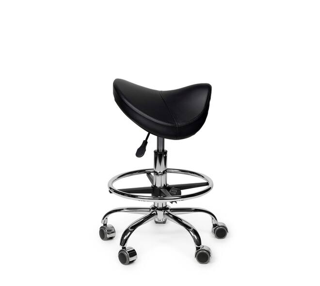Zadelkruk Office Premium laag met voetring harde wielen zw
