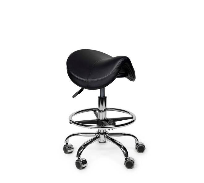 Zadelkruk Office Premium laag met voetring harde wielen zw