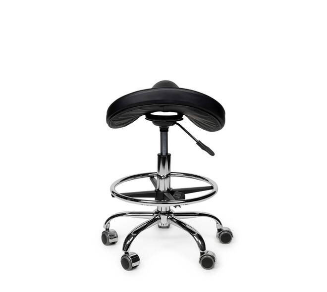 Zadelkruk Office Premium laag met voetring harde wielen zw