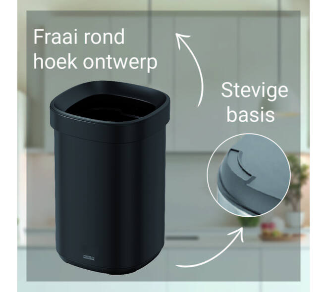 Afvalbak Desq open inworp 20 liter metaal zwart