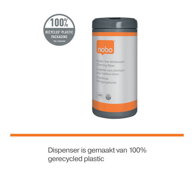 Whiteboardreinigingsdoekjes Nobo plasticvrij 100 stuks
