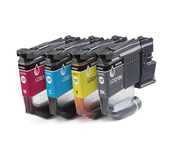 Inktcartridge Brother LC-521 zwart + 3 kleuren