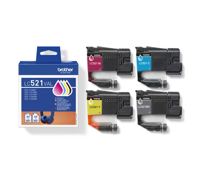 Inktcartridge Brother LC-521 zwart + 3 kleuren