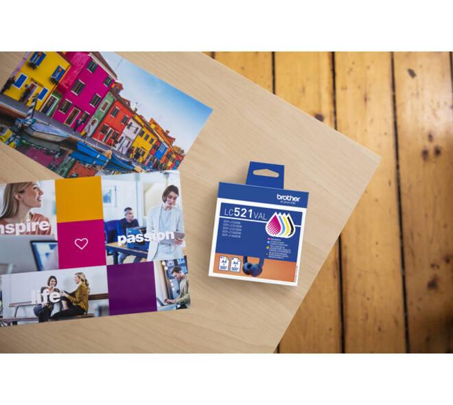 Inktcartridge Brother LC-521 zwart + 3 kleuren