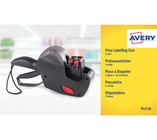 Etiketteertang Avery PL2/18 2 regels zwart