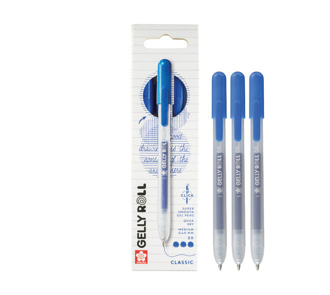 Gelschrijver Sakura Gelly Roll Classic 08 klikfunctie blauw 3 stuks