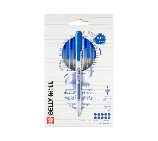 Gelschrijver Sakura Gelly Roll Classic 08 klikfunctie blauw 10 stuks