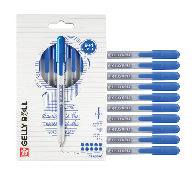 Gelschrijver Sakura Gelly Roll Classic 08 klikfunctie blauw 10 stuks