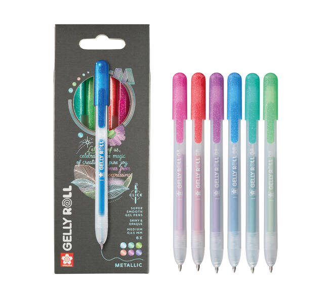 Gelschrijver Sakura Gelly Roll Metallic 08 klikfunctie set à 6 kleuren