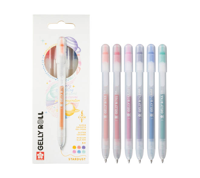 Gelschrijver Sakura Gelly Roll Stardust 08 klikfunctie set à 6 kleuren
