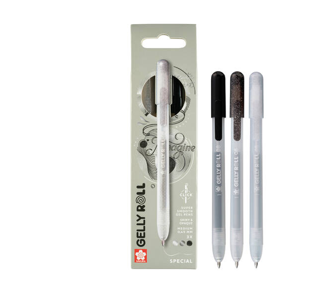 Gelschrijver Sakura Gelly Roll Special 08 klikfunctie set à 3 zilver