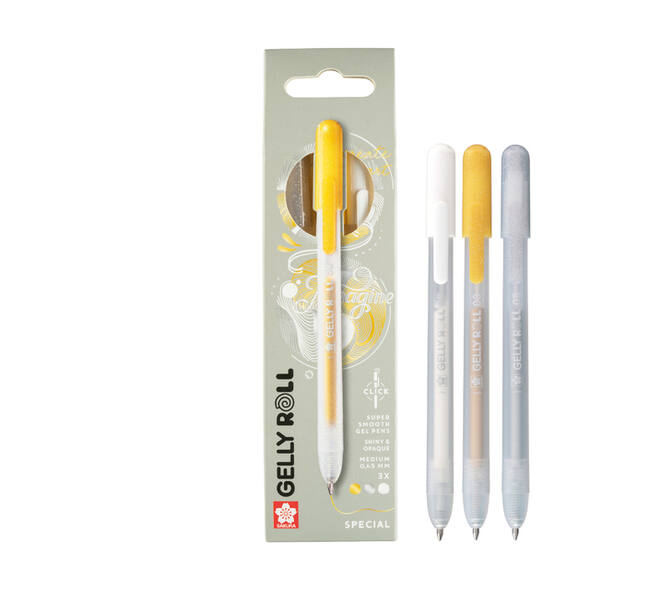 Gelschrijver Sakura Gelly Roll Special 08 klikfunctie set à 3 goud