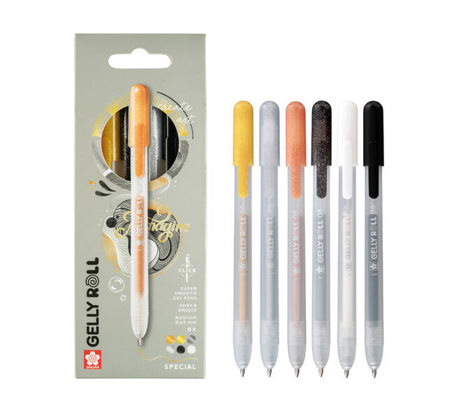 Gelschrijver Sakura Gelly Roll Special 08 klikfunctie set à 6 kleuren