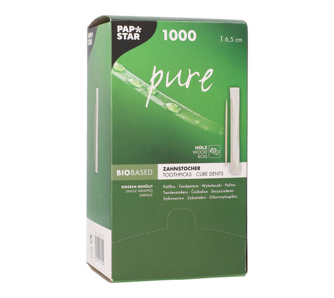 Tandenstoker Papstar Pure per stuk verpakt dispenser à 1000 stuks hout
