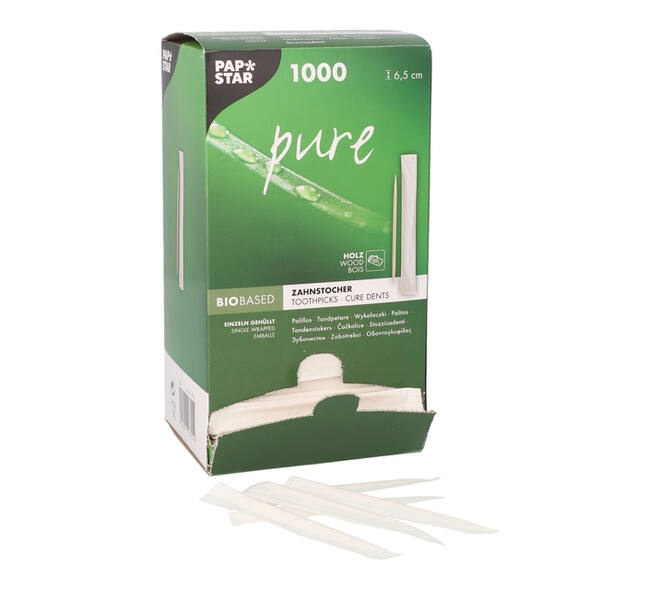 Tandenstoker Papstar Pure per stuk verpakt dispenser à 1000 stuks hout