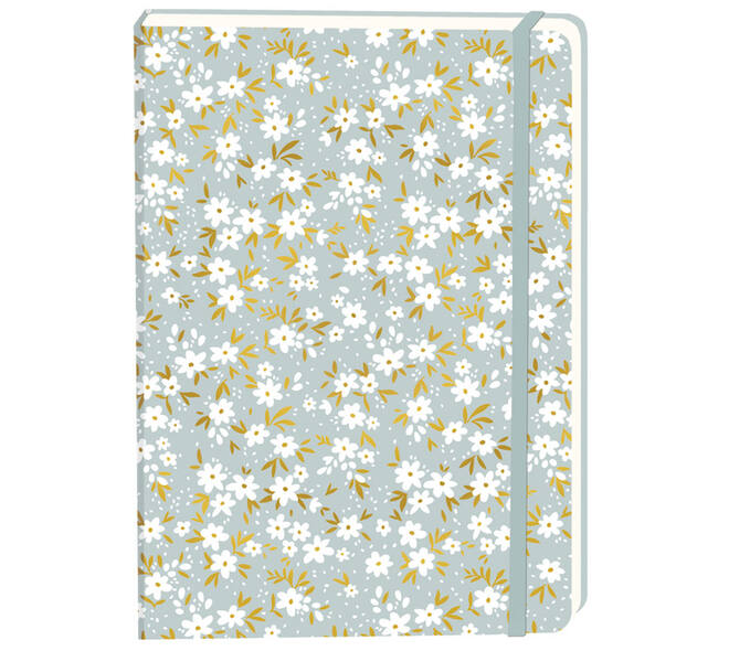 Notitieboek witte bloemen A5 lijn 92 pagina's softcover grijs