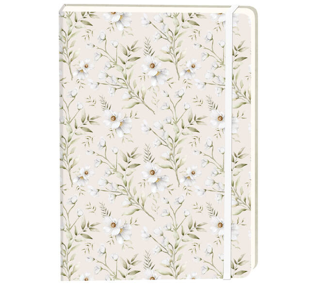 Notitieboek witte bloemen A5 lijn 92 pagina's softcover creme