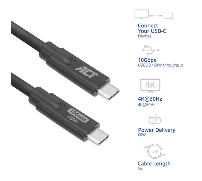 Kabel ACT USB-C 3.0 10Gbps 60W USB 3 meter