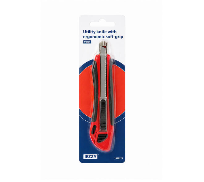 Snijmes IEZZY 9mm kunststof met ergonomische softgrip incl. 3 mesje