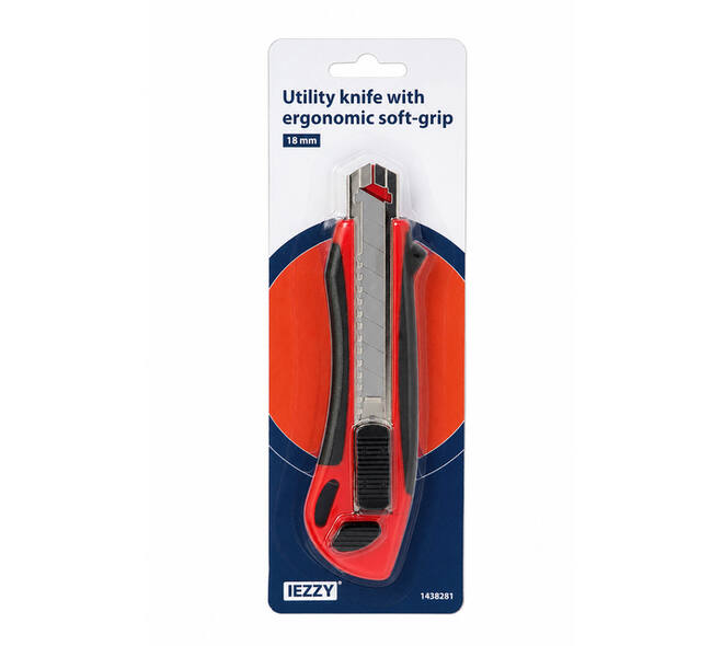 Snijmes IEZZY 18mm kunststof met ergonomische softgrip incl. 3 mesje