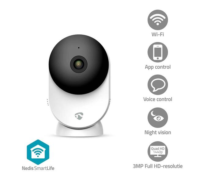 Beveiligingscamera Nedis Smartlife Wifi indoor 3MP Full HD 1296p wit