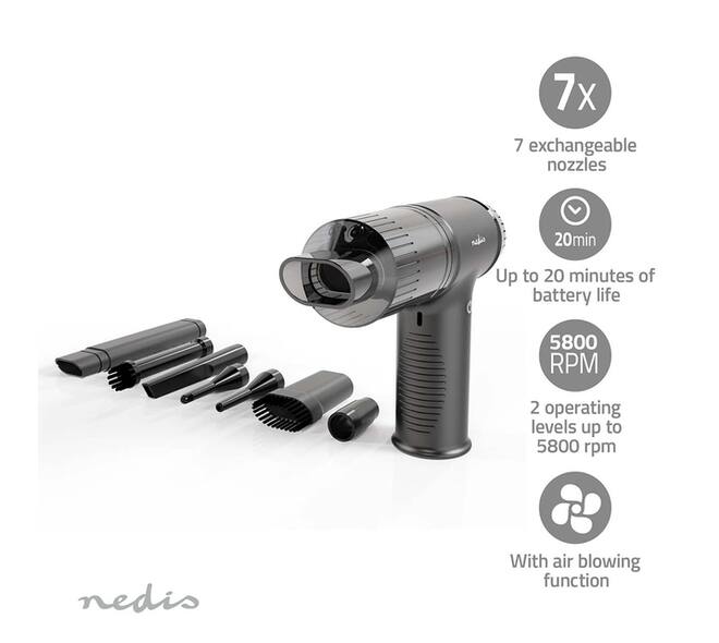Handstofzuiger / luchtblazer Nedis 90W oplaadbaar zwart