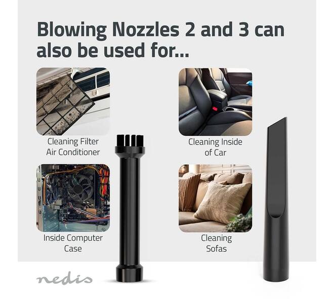 Handstofzuiger / luchtblazer Nedis 90W oplaadbaar zwart
