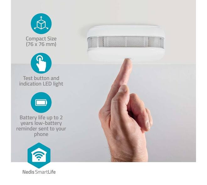 Rookmelder Nedis Smartlife Wifi 10 jaar sensor wit