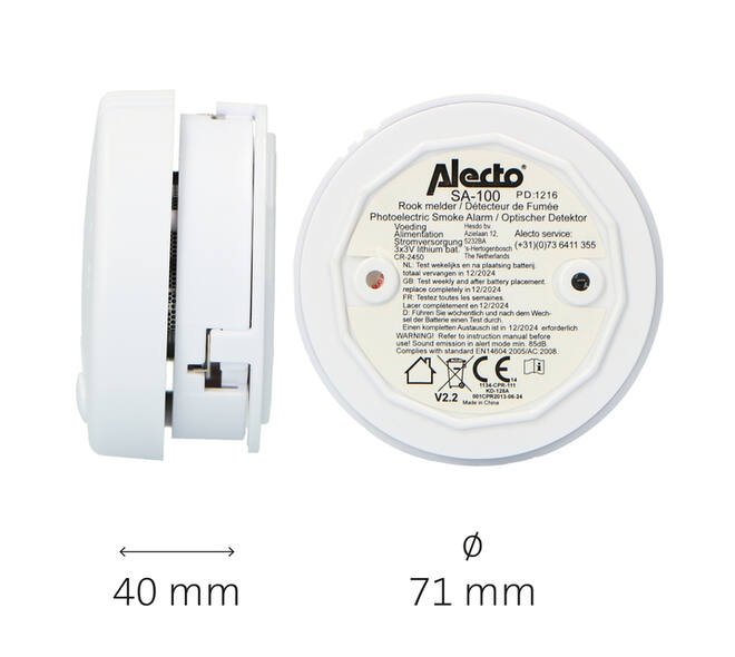 Rookmelder Alecto mini 2 stuks met 5 jaar batterij SA102 wit