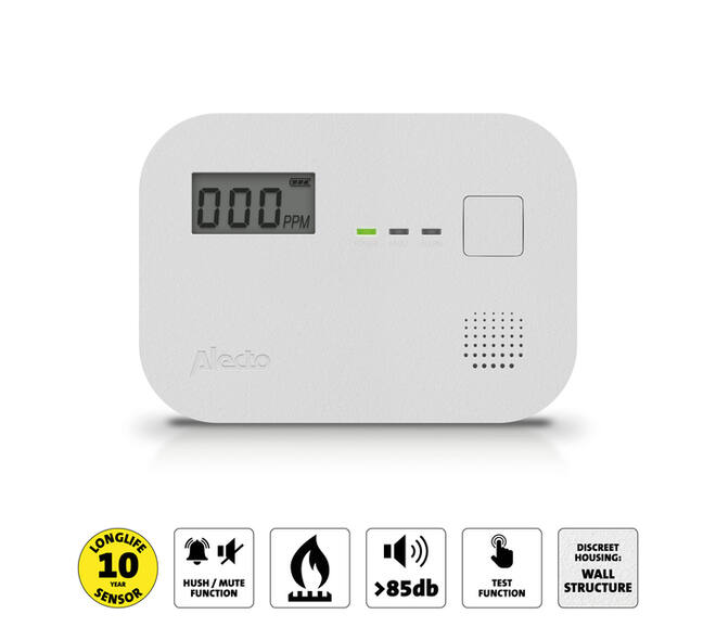 Koolmonoxidemelder Alecto 10 jaar sensor en display COA3910 wit