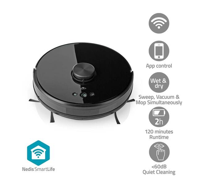 Robotstofzuiger Nedis Smartlife wifi laser 3-in-1 zwart