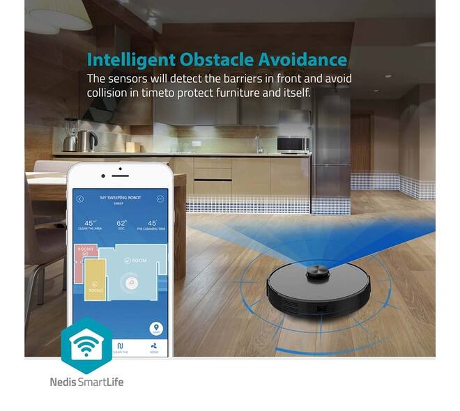 Robotstofzuiger Nedis Smartlife wifi laser 3-in-1 zwart