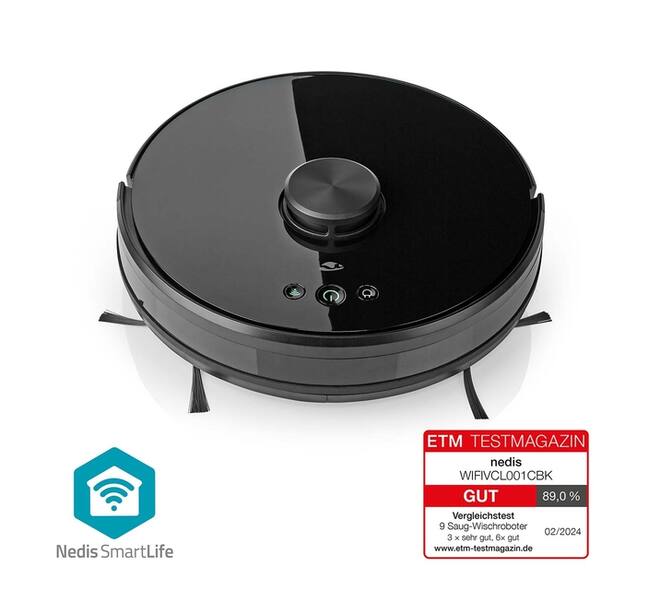 Robotstofzuiger Nedis Smartlife wifi laser 3-in-1 zwart